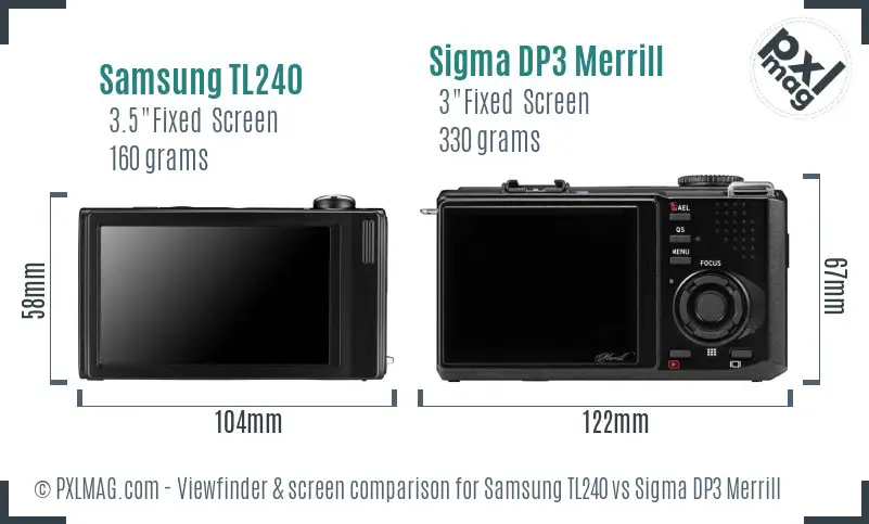 Samsung TL240 vs Sigma DP3 Merrill Screen and Viewfinder comparison