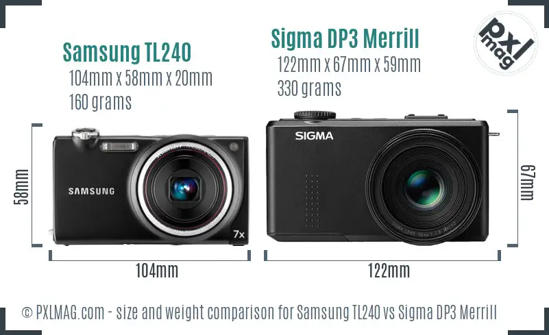 Samsung TL240 vs Sigma DP3 Merrill size comparison