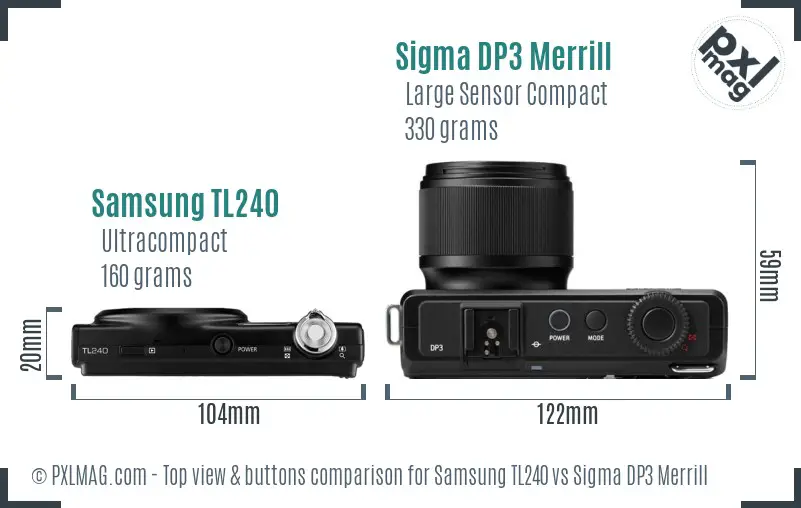 Samsung TL240 vs Sigma DP3 Merrill top view buttons comparison