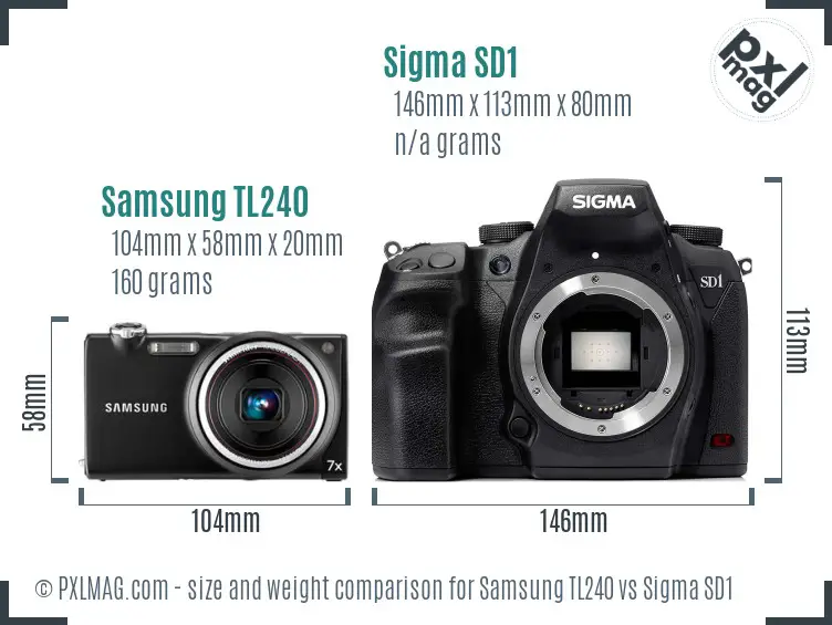 Samsung TL240 vs Sigma SD1 size comparison