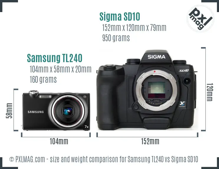 Samsung TL240 vs Sigma SD10 size comparison