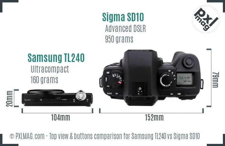 Samsung TL240 vs Sigma SD10 top view buttons comparison