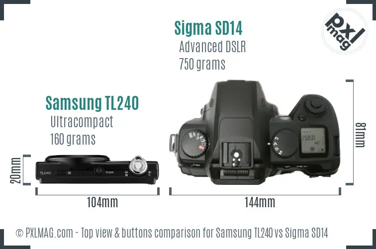 Samsung TL240 vs Sigma SD14 top view buttons comparison