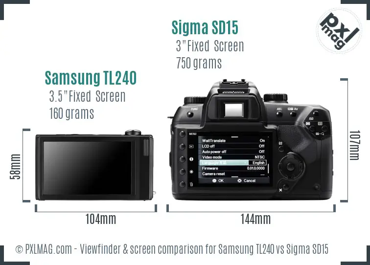 Samsung TL240 vs Sigma SD15 Screen and Viewfinder comparison