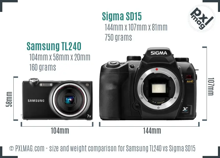 Samsung TL240 vs Sigma SD15 size comparison