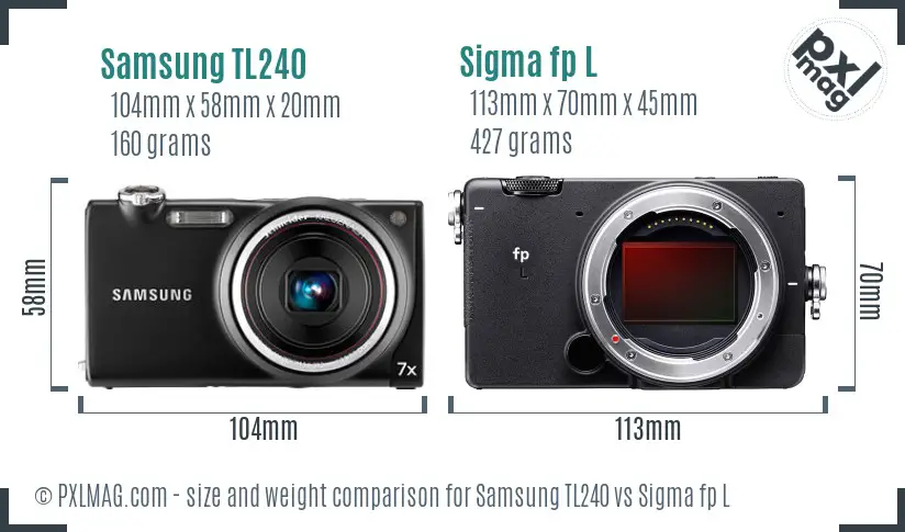 Samsung TL240 vs Sigma fp L size comparison