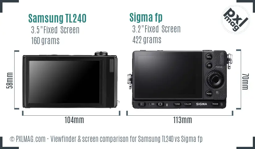 Samsung TL240 vs Sigma fp Screen and Viewfinder comparison