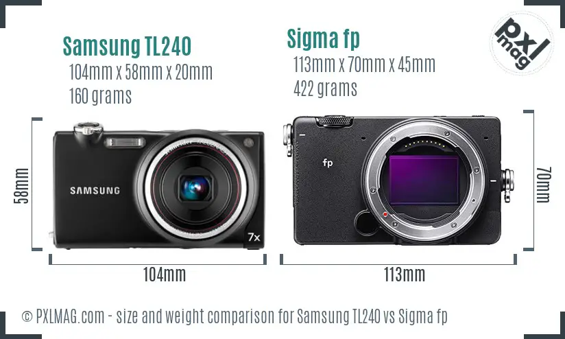 Samsung TL240 vs Sigma fp size comparison