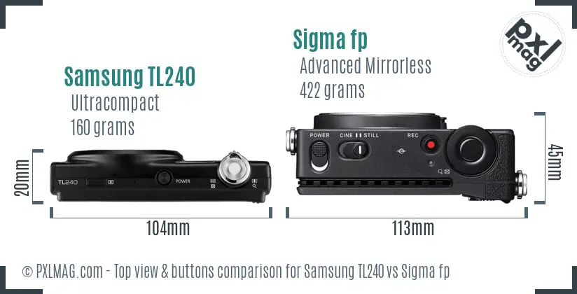 Samsung TL240 vs Sigma fp top view buttons comparison
