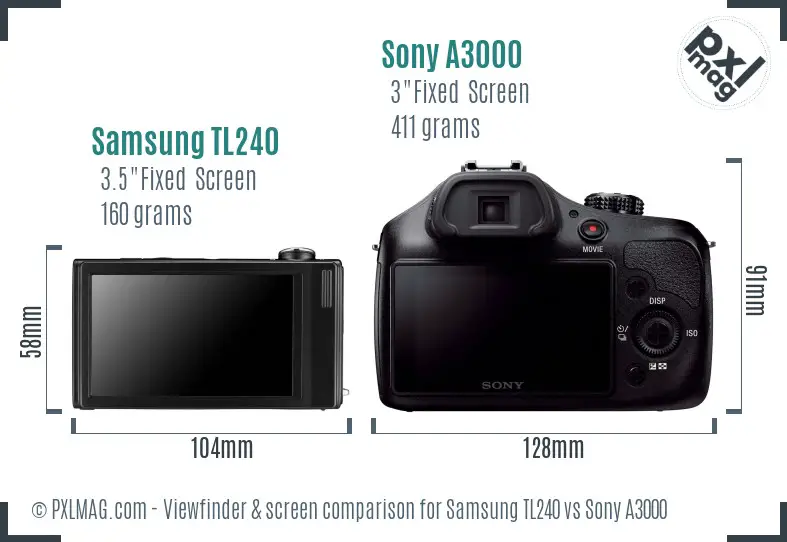 Samsung TL240 vs Sony A3000 Screen and Viewfinder comparison