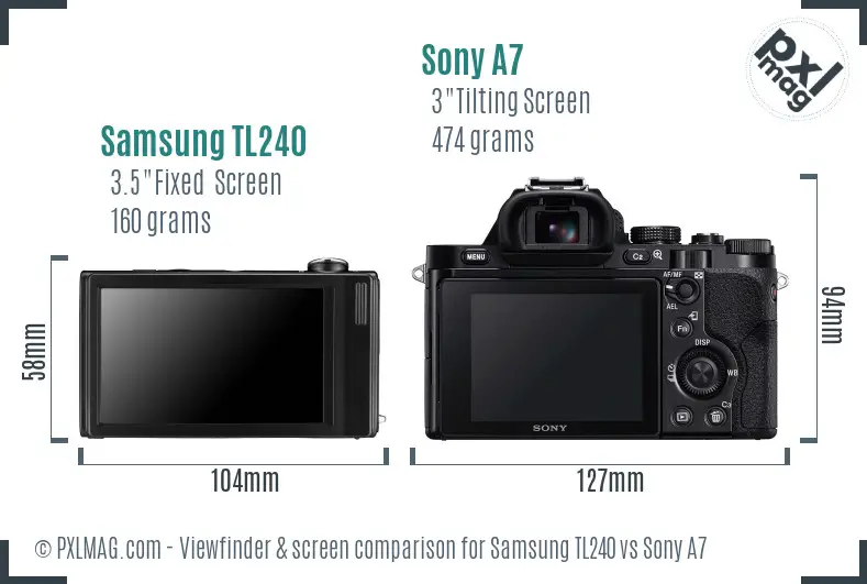Samsung TL240 vs Sony A7 Screen and Viewfinder comparison