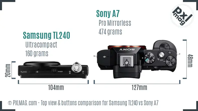 Samsung TL240 vs Sony A7 top view buttons comparison