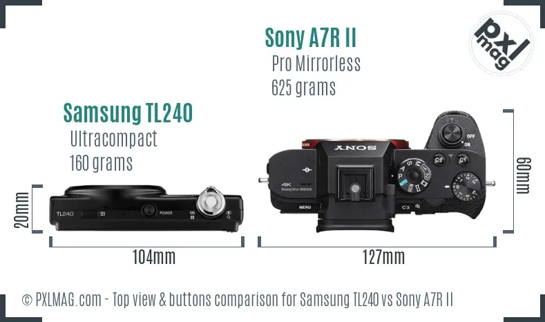 Samsung TL240 vs Sony A7R II top view buttons comparison