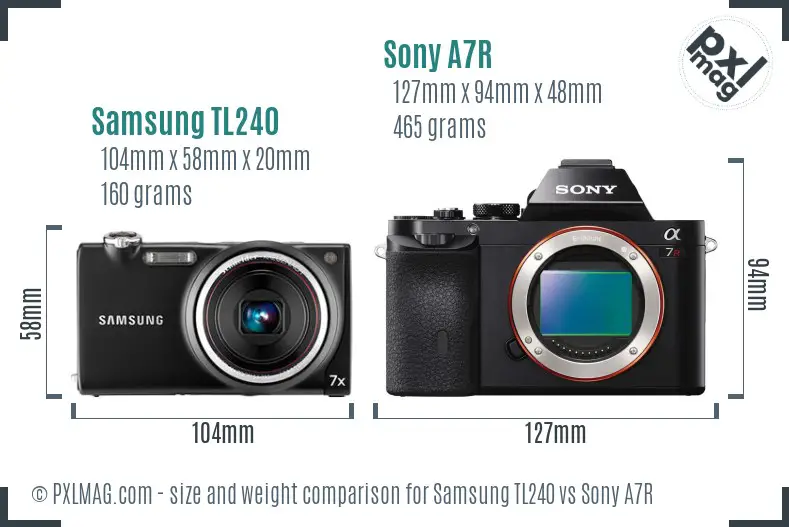 Samsung TL240 vs Sony A7R size comparison