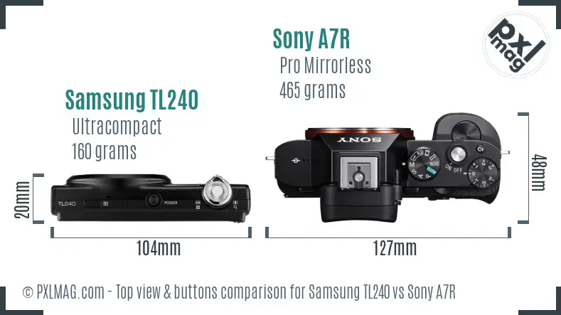 Samsung TL240 vs Sony A7R top view buttons comparison