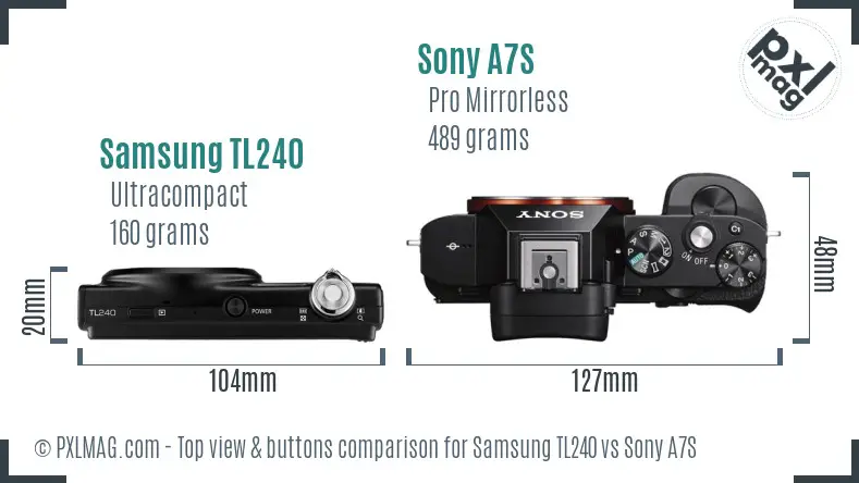 Samsung TL240 vs Sony A7S top view buttons comparison
