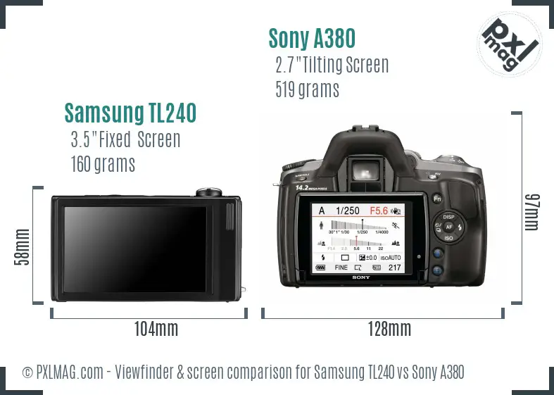 Samsung TL240 vs Sony A380 Screen and Viewfinder comparison