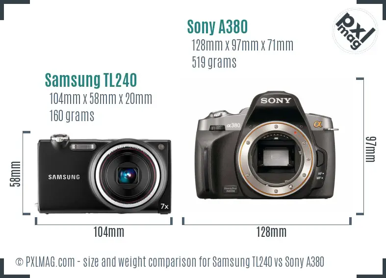 Samsung TL240 vs Sony A380 size comparison