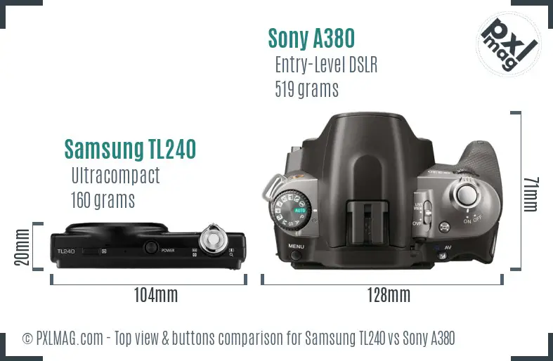 Samsung TL240 vs Sony A380 top view buttons comparison