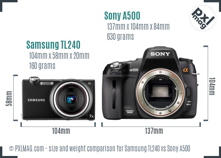 Samsung TL240 vs Sony A500 size comparison