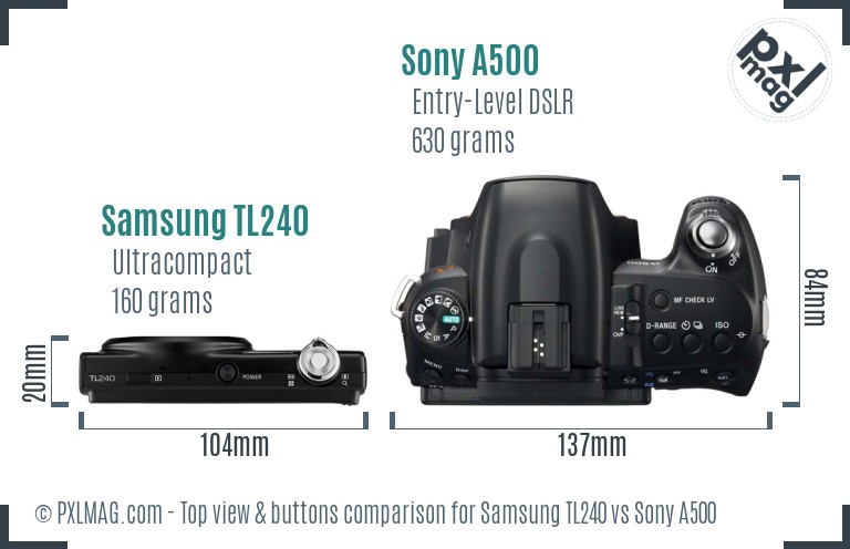 Samsung TL240 vs Sony A500 top view buttons comparison
