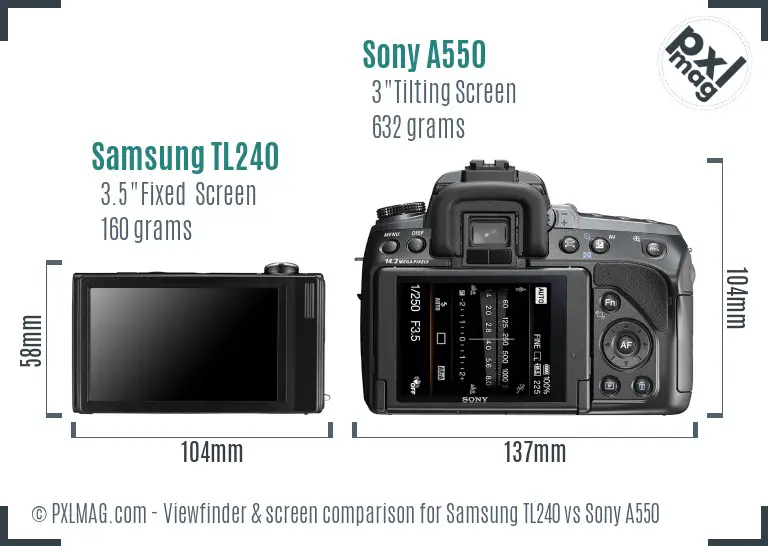 Samsung TL240 vs Sony A550 Screen and Viewfinder comparison Samsung TL240 vs Sony A550 Screen and Viewfinder comparison