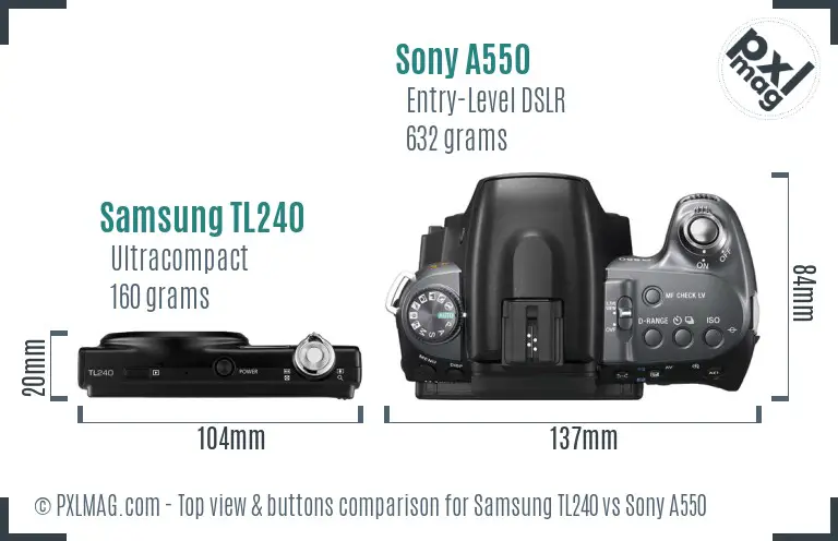 Samsung TL240 vs Sony A550 top view buttons comparison Samsung TL240 vs Sony A550 top view buttons comparison