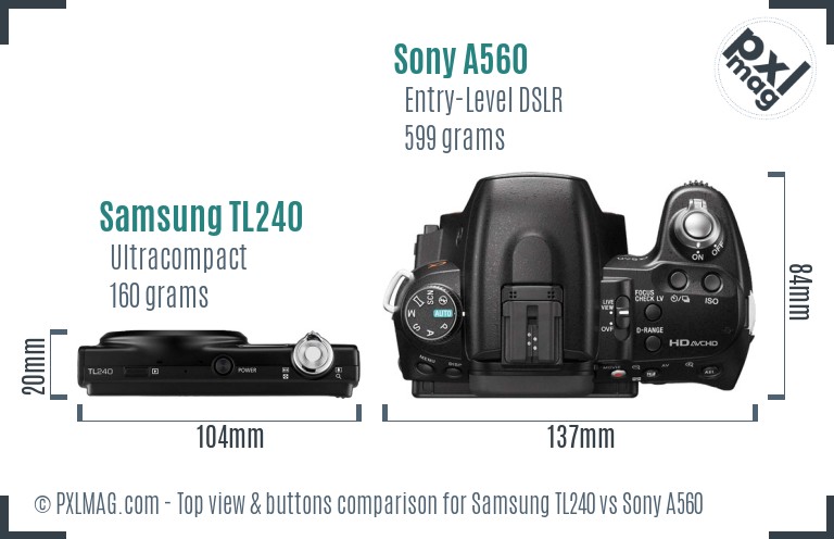 Samsung TL240 vs Sony A560 top view buttons comparison