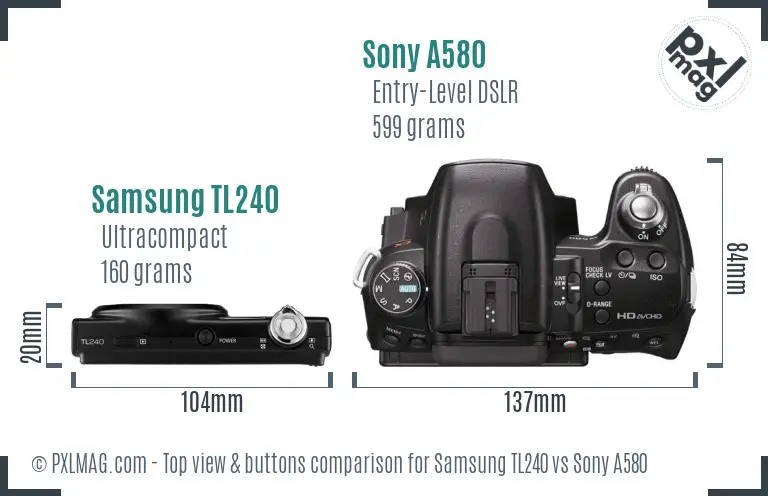 Samsung TL240 vs Sony A580 top view buttons comparison Samsung TL240 vs Sony A580 top view buttons comparison
