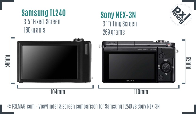 Samsung TL240 vs Sony NEX-3N Screen and Viewfinder comparison