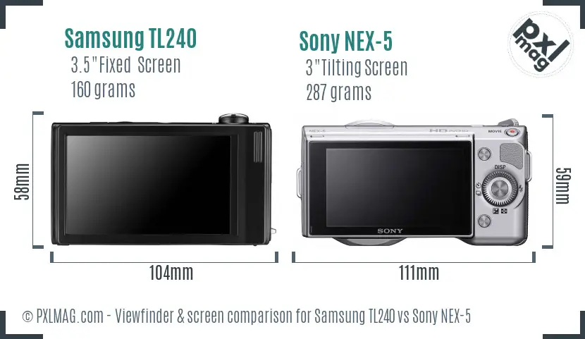 Samsung TL240 vs Sony NEX-5 Screen and Viewfinder comparison