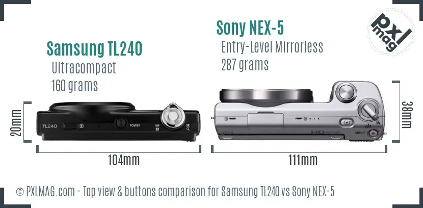 Samsung TL240 vs Sony NEX-5 top view buttons comparison