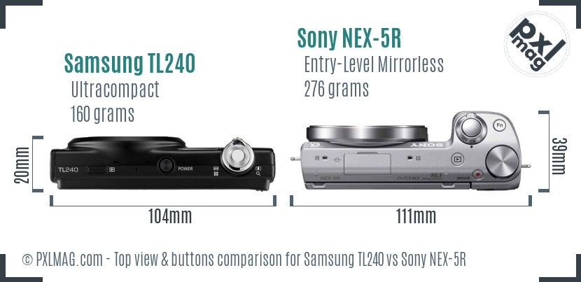 Samsung TL240 vs Sony NEX-5R top view buttons comparison