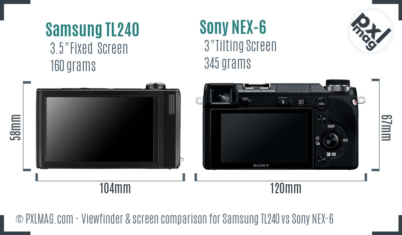 Samsung TL240 vs Sony NEX-6 Screen and Viewfinder comparison