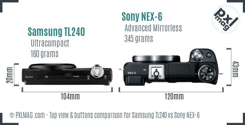 Samsung TL240 vs Sony NEX-6 top view buttons comparison