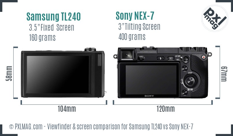 Samsung TL240 vs Sony NEX-7 Screen and Viewfinder comparison