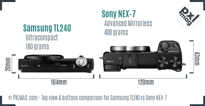 Samsung TL240 vs Sony NEX-7 top view buttons comparison