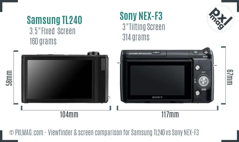 Samsung TL240 vs Sony NEX-F3 Screen and Viewfinder comparison