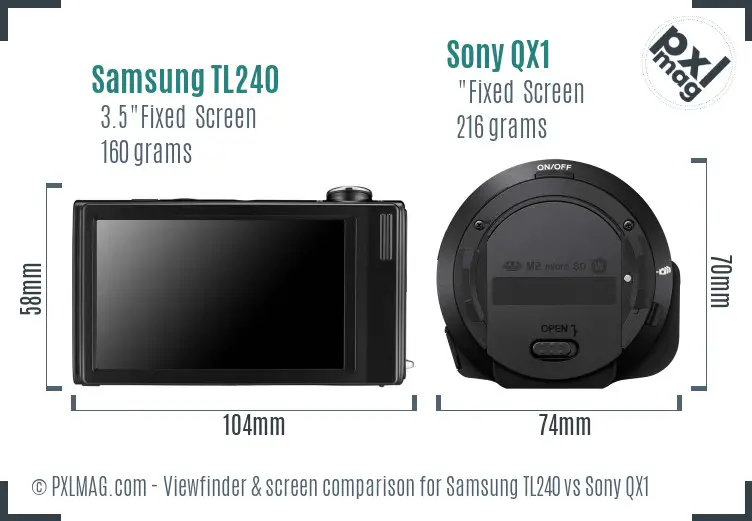 Samsung TL240 vs Sony QX1 Screen and Viewfinder comparison