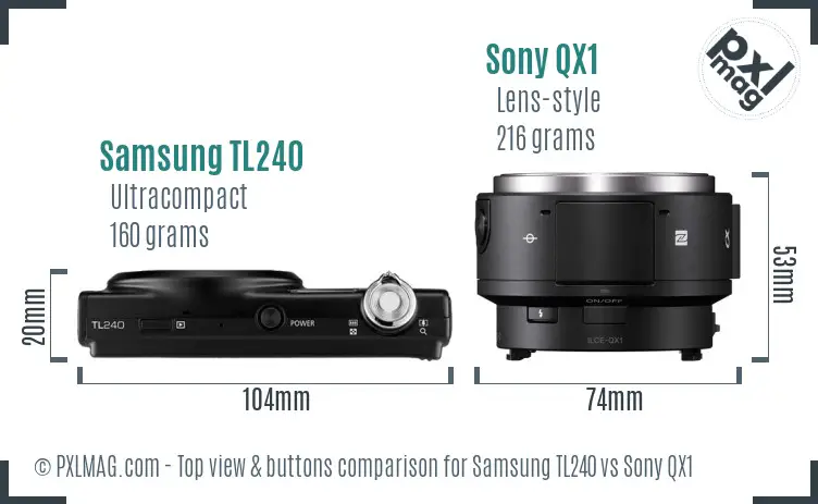 Samsung TL240 vs Sony QX1 top view buttons comparison
