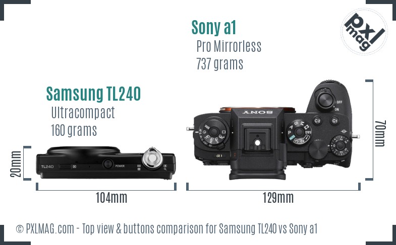 Samsung TL240 vs Sony a1 top view buttons comparison