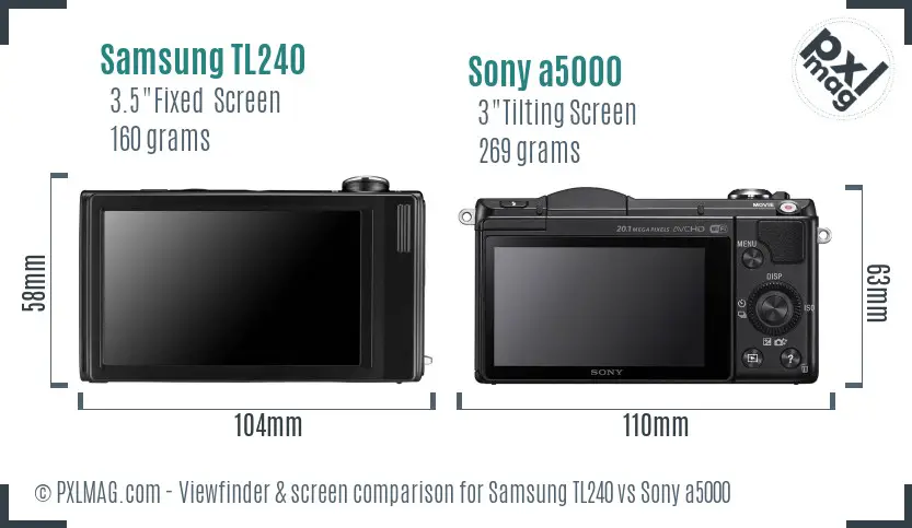 Samsung TL240 vs Sony a5000 Screen and Viewfinder comparison