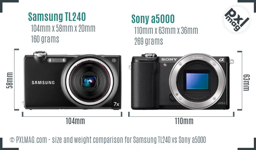 Samsung TL240 vs Sony a5000 size comparison