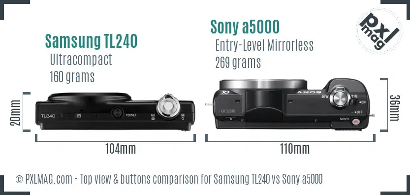Samsung TL240 vs Sony a5000 top view buttons comparison