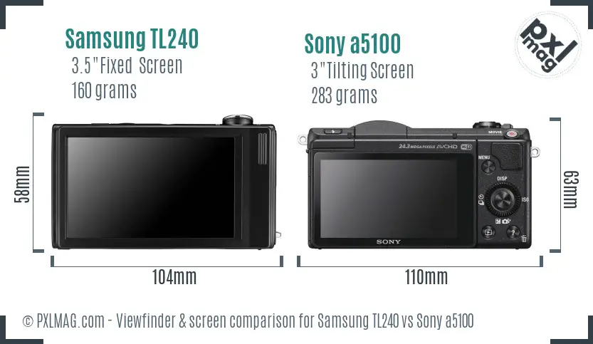 Samsung TL240 vs Sony a5100 Screen and Viewfinder comparison