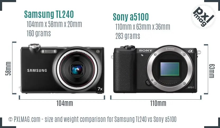 Samsung TL240 vs Sony a5100 size comparison