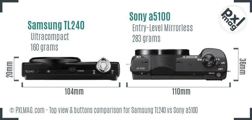 Samsung TL240 vs Sony a5100 top view buttons comparison