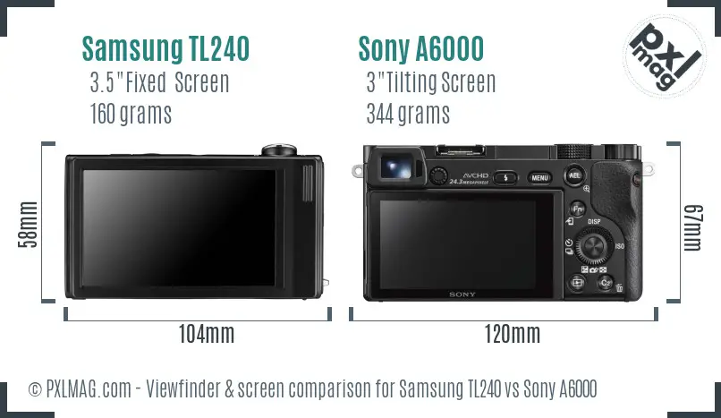 Samsung TL240 vs Sony A6000 Screen and Viewfinder comparison