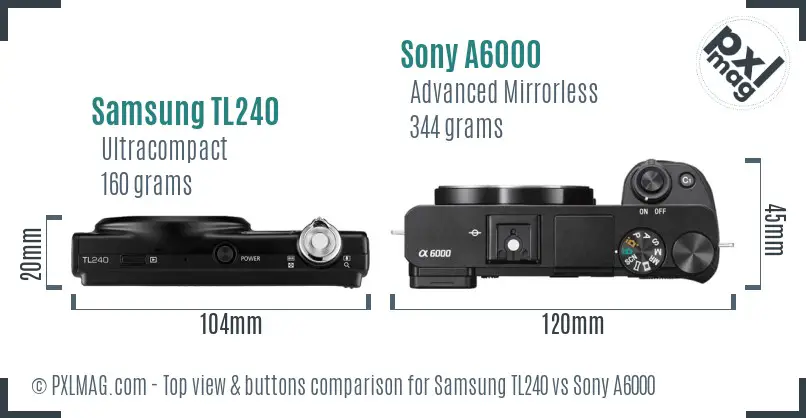 Samsung TL240 vs Sony A6000 top view buttons comparison