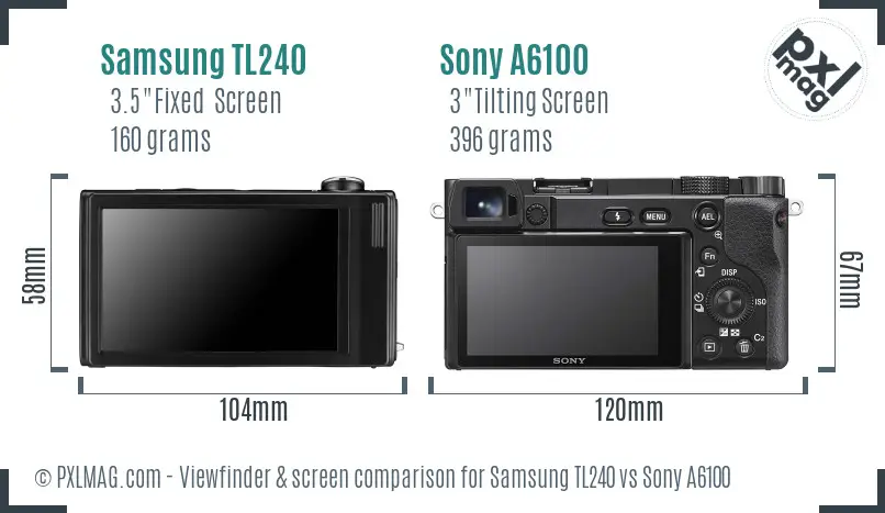 Samsung TL240 vs Sony A6100 Screen and Viewfinder comparison